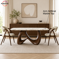 Table à manger en marbre de luxe italienne, style moderne design, base unique en FRP, mobilier de restaurant, fabrication en usine