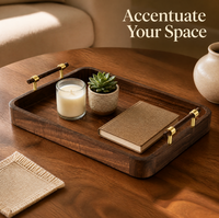 Plateau en bois de noyer de qualité supérieure avec poignées, plateau de service rectangulaire profond pour la décoration de la table à thé ou à café, style zen