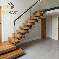 CBMMart usine de Chine garde-corps en verre escalier en bois de chêne blanc contremarche intérieur acier droit Mono Stringer escalier escalier personnalisé