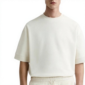 Men <b>Cream</b> Cotton <b>T</b>-<b>Shirt</b> and Shorts Set Crew Neck Casual Summer Outfit Breathable Knitted Solid Color Comfortable Men Summer Set - Product Image 4