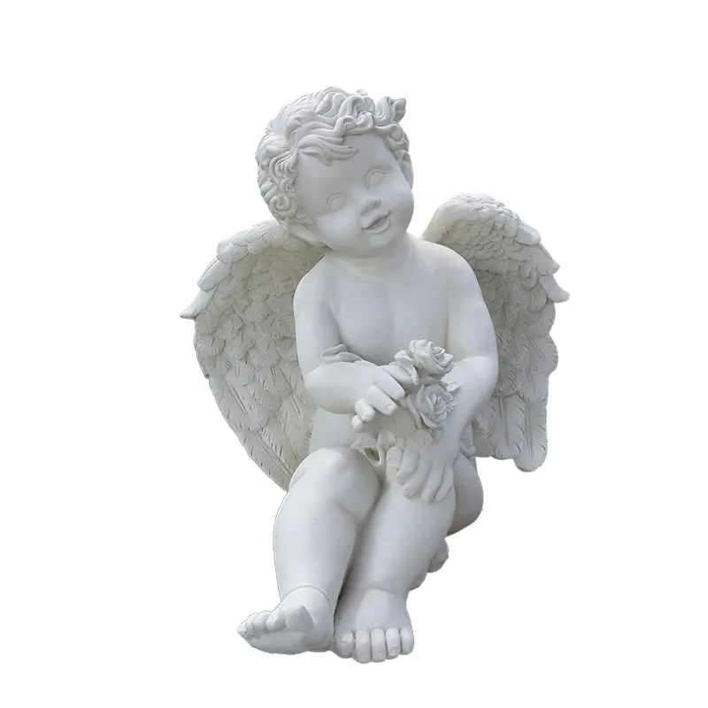 Estatísticas de jardim para crianças, melhor venda, resina de anjo pequeno personalizado, estatuetas de anjo branco para artesanato europeu