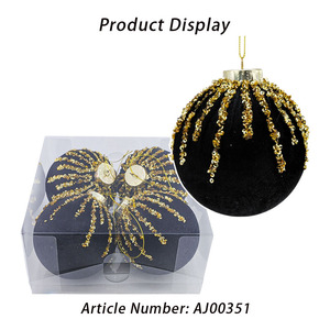 Boules <span class=keywords><strong>de</strong></span> Noël, décorations d'arbre <span class=keywords><strong>de</strong></span> Noël noires <span class=keywords><strong>et</strong></span> dorées, ornements rustiques en ficelle <span class=keywords><strong>de</strong></span> jute en soie incassable, ficelle dorée - Product Image 4