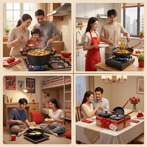Ensemble de <span class=keywords><strong>casseroles</strong></span> et poêles en fer noir, 5 pièces, avec couvercle en verre, wok, faitout et poêle à frire, manche en bois, pour la cuisine - Product Image 5
