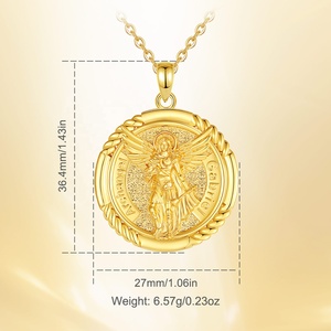 18K mạ vàng thanh nhã tôn giáo Saint Mặt dây chuyền Tổng lãnh thiên thần ST <span class=keywords><strong>Gabriel</strong></span> thiết kế vòng đồng xu hình Vòng cổ cho nam giới phụ nữ - Product Image 2