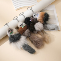 Petit pendentif en fourrure de renard véritable, mignon, pour femmes, breloque pour sac en peluche, porte-clés de voiture, accessoires