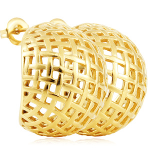 Gold Hollow <b>Mesh</b> Hoop Earrings Geometric U Shape Everyday Wear Unisex 19055 - Product Image 1
