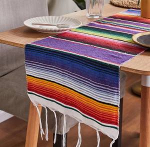 Camino de mesa arcoíris, camino de mesa mexicano, banquete de hotel y decoraciones de boda, camino de mesa mexicano con flecos - Product Image 4