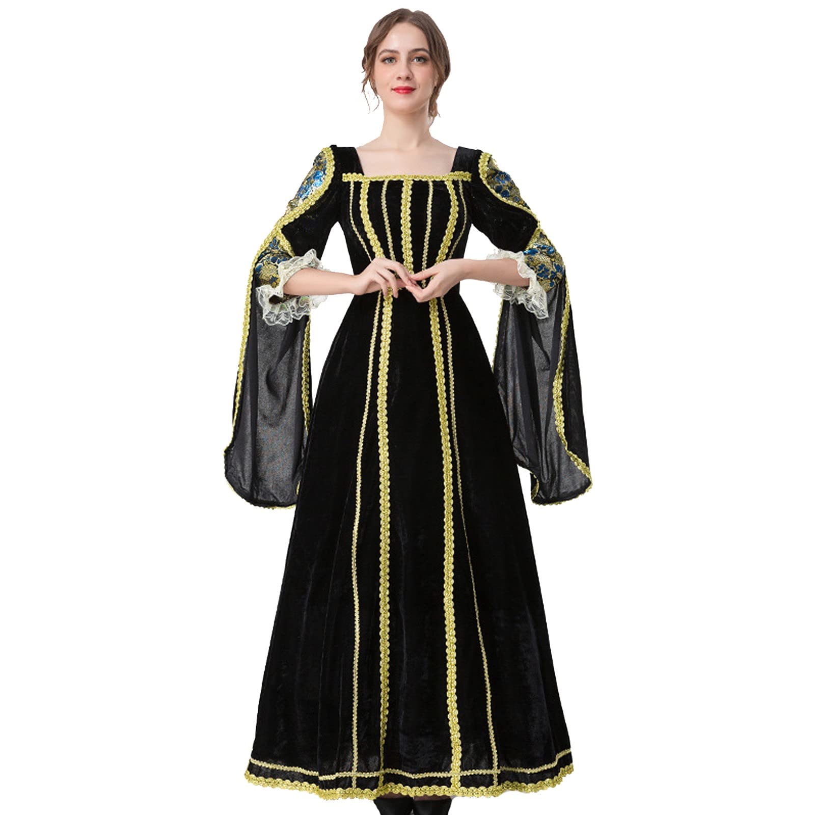 European Retro Medieval Dark Green Aristocratic Court Dress for Halloween