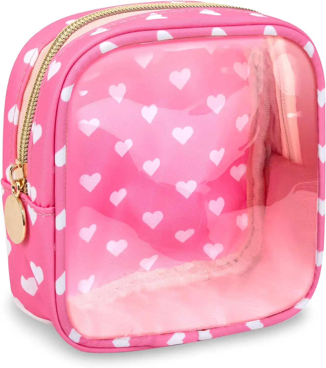 Clutch trasparente per articoli da toeletta impermeabili in PVC e Nylon per ragazze da donna (cuore rosa)