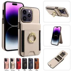 Fashion Leather Wallet Credit Card Holder With Ring Phone Case For iPhone 15 Pro Max 14 13 12 Mini 11 XR X 8 7 6 Plus