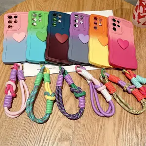 Lanyard Sweet Love Heart Phone Case Soft Silicone Bumper Protective Cover For Samsung All Models