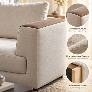 Contemporary L Shaped Beige Fabric Sectional <b>Sofa</b> with Left Chaise Lounge High Density Foam and Solid <b>Wood</b> <b>Frame</b> for Living Room - Product Image 4