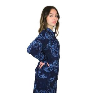 Women's <b>Shirt</b> Blue Long Sleeve Button Down <b>Paisley</b> Print Oversized Fit Casual Wear - Product Image 2