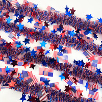 Perlengkapan Dekorasi Hari Kemerdekaan Amerika untuk Luar Negeri, Hiasan Plastik, Pita Dekorasi Tempat, Bendera, dan Rumbai Bendera