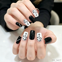 Ongles artificiels réutilisables en ABS noir et blanc, prêts à poser, pour usage sur les doigts, vente en gros pour salons de manucure et détaillants