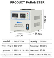 Stabilisateur de tension automatique numérique sans contact 3000W 5000W AC 110V 200V 230V en cuivre avec affichage numérique pour usage domestique intelligent