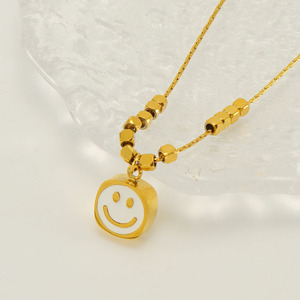 ZOGXIN Smiley Face Pendant 18K Gold Plated Titanium Steel Necklace For Women Fashionable Clavicle Chain Jewelry - Product Image 3