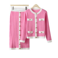 Ensemble Jupe Tricotée 2 Pièces Robe Boutonnée Gilet Femme Pull Tricot Côtelé Automne Hiver Vêtements Formels Fabricants Sur Mesure