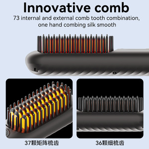 Hair Straightener Comb Rechargeable Portable Dual Use For Straight And <b>Curling</b> Hair With Tourmaline Ceramic Plates - Product Image 4