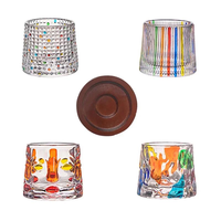 Ensemble de verres en cristal colorés peints à la main, rotatifs, 150 ml, avec base en bois, pour whisky, vin, cocktails, pour la maison, le bar, les fêtes