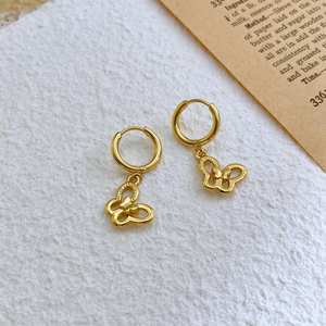 ต่างหูห่วงสแตนเลสสตีลสีทองแบบย้อนยุคต่างหูผีเสื้อชุบทอง18K 316L ขายส่ง - Product Image 3