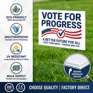 Letrero de Jardín de 4mm PP Resistente a la Intemperie y a los Rayos UV para Campaña Política, Vota por el Progreso - Product Image 1