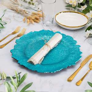Bulk 13 Inch Rose Gold Charger <b>Plates</b> Unbreakable Acrylic Reef Texture <b>Decorative</b> <b>Plates</b> for Christmas Party Wedding Decor - Product Image 5