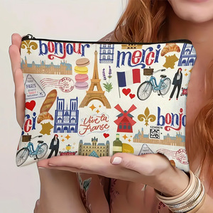 Grande trousse de maquillage en toile à la mode parisienne - Pochette multifonctionnelle à fermeture éclair pour bijoux et rangement de voyage - Trousse de maquillage - Product Image 1