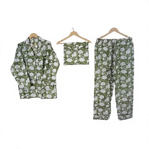 Wholesale Summer Nightwear Indian Style Pajama Set 100%Cotton Breathable Soft Lace Floral Fashion-Casual Market Wear Dress Suit - Product Image 1