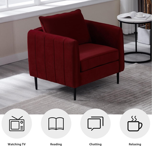 Fauteuil d'Appoint et Canapé Individuel en Velours, Chaise à Accoudoirs Moderne et Confortable avec Coussin Amovible et Pieds en Métal, Fauteuil de Lecture pour le Salon - Product Image 3