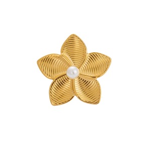 <b>Stud</b> Earrings Flower Shape <b>Titanium</b> Steel Gold Plated Pearl Inlay Party Jewelry Women's Fashion Accessories - Product Image 5