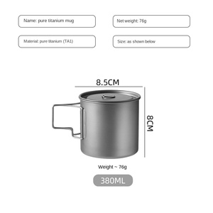 Mug de camping en titane pur avec poignée pliable et couvercle, tasse de randonnée ultralégère, tasse à café et à eau portable en titane - Product Image 4