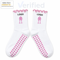 Chaussettes de yoga pour femmes, tricotées, avec logo personnalisé, respirantes, pour le sport en intérieur/extérieur, avec design antidérapant brodé