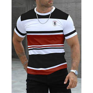 Magliette di moda da uomo <span class=keywords><strong>a</strong></span> <span class=keywords><strong>righe</strong></span> di colore rosso nero blocco modello personalizzato Streetwear tendenza vendita calda all'ingrosso <span class=keywords><strong>a</strong></span> basso prezzo - Product Image 3