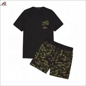 Camo Shorts mit schwarzem T-Shirt Set 2021 Neueste Design Ankunft 2021 Best Summer Zweiteilige Outfits Custom Herren bekleidung Lieferant