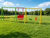 Ensemble de balançoires extérieures multi-stations en gros avec balançoires à panier et à sangle, structure en acier galvanisé pour parcs pour enfants
