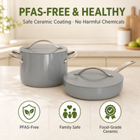 Ensemble de 7 ustensiles de cuisine antiadhésifs en céramique : marmite, casserole, poêle à frire, sauteuse, compatible induction, sans PFAS, personnalisable pour cuisine OEM