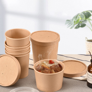 Dùng Một Lần Nâu Giấy Kraft Takeaway Bao Bì Thực Phẩm Container 8Oz 12Oz 16Oz 20Oz 26Oz 32Oz Cháo Súp Xô Với Nắp Giấy - Product Image 4
