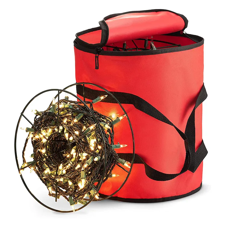Large Capacity 600D Oxford Zipper Christmas Light Storage Bag With 3 Metal Reels