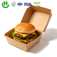 Boîte à hamburger en papier kraft personnalisée, design anti-fuite, résistante à l'huile, impression personnalisée, auto-assemblante, boîte alimentaire portable, pour restaurant, à emporter