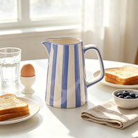 Pichet Citrouille en Céramique à Rayures Couleurs Personnalisées, Grès Classique Peint à la Main, 750 ml, Écologique, Coffret Cadeau, Vaisselle Décorative