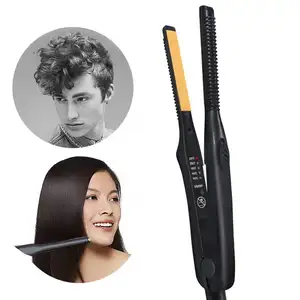 Mini Portable Small Thin Plate Hair Straightener 2 in 1 Men Beard Straightening Iron Curler for Man Women
