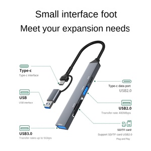 Typ-C/USB-Multifunktions-Dockingstation, USB3.0-Schnittstelle, Ein-zu-Drei-Kartenleser, <span class=keywords><strong>SD</strong></span>/TF-Hub, ADS-806D, 5 Anschlüsse - Product Image 4
