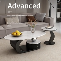 Table basse ovale en métal et ardoise de style italien moderne et luxueux pour salon dans les petits espaces avec tiroirs