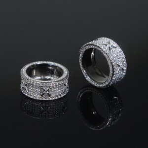 Đầy đủ vi mở CZ Iced ra người đàn ông cậu bé ngón tay đồ trang sức rhodi mạ engagement Band Hip hop vòng - Product Image 1