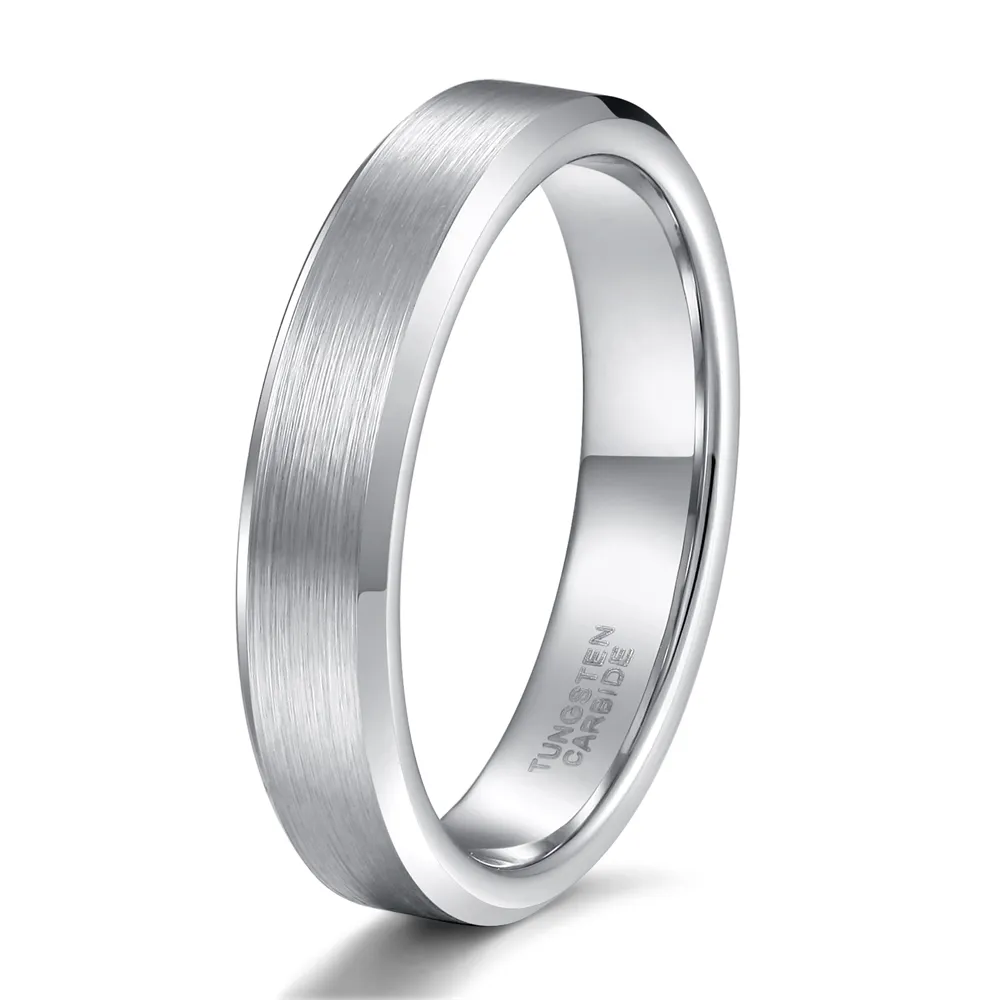 Somen 4mm Tungsten Carbide Wedding Rings Brushed Silver Men Ring Anniversary Unisex Pure Tungsten Rings Size 4-15