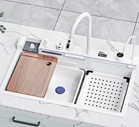 Robinet cascade numérique intelligent à LED en acier inoxydable 304 Multifonction Grand lavabo bionique unique Évier de cuisine moderne