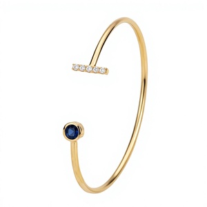 Natural London Blue Topaz and Moissanite 925 <b>Silver</b> 18KT Gold Plated Adjustable Trendy Bangle for Women's Classic Jewelry Gift - Product Image 1