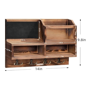 Organisateur de clés <span class=keywords><strong>en</strong></span> bois avec <span class=keywords><strong>tableau</strong></span> noir, crochets doubles, étagère murale <span class=keywords><strong>pour</strong></span> entrée, rangement, décoration de bureau à domicile - Product Image 4