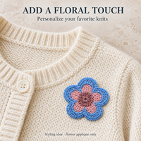 Applique florale au crochet bleue et rose de 2 pouces à coudre pour vêtements, chapeaux, sacs, accessoires pour cheveux et projets de bricolage